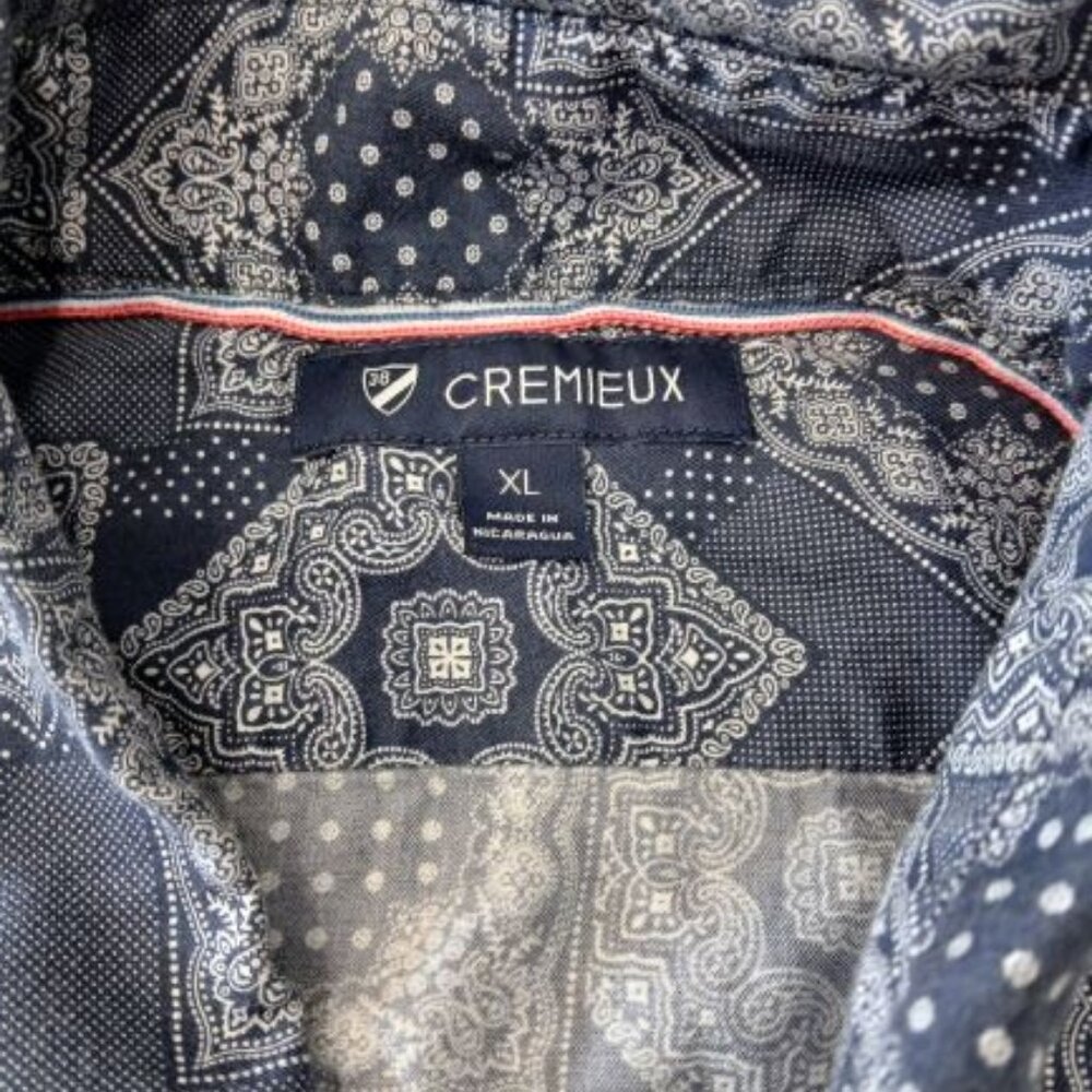 Crémieux Short Sleeve Blue Western Boho Resort Style Men's Button-Down XXL